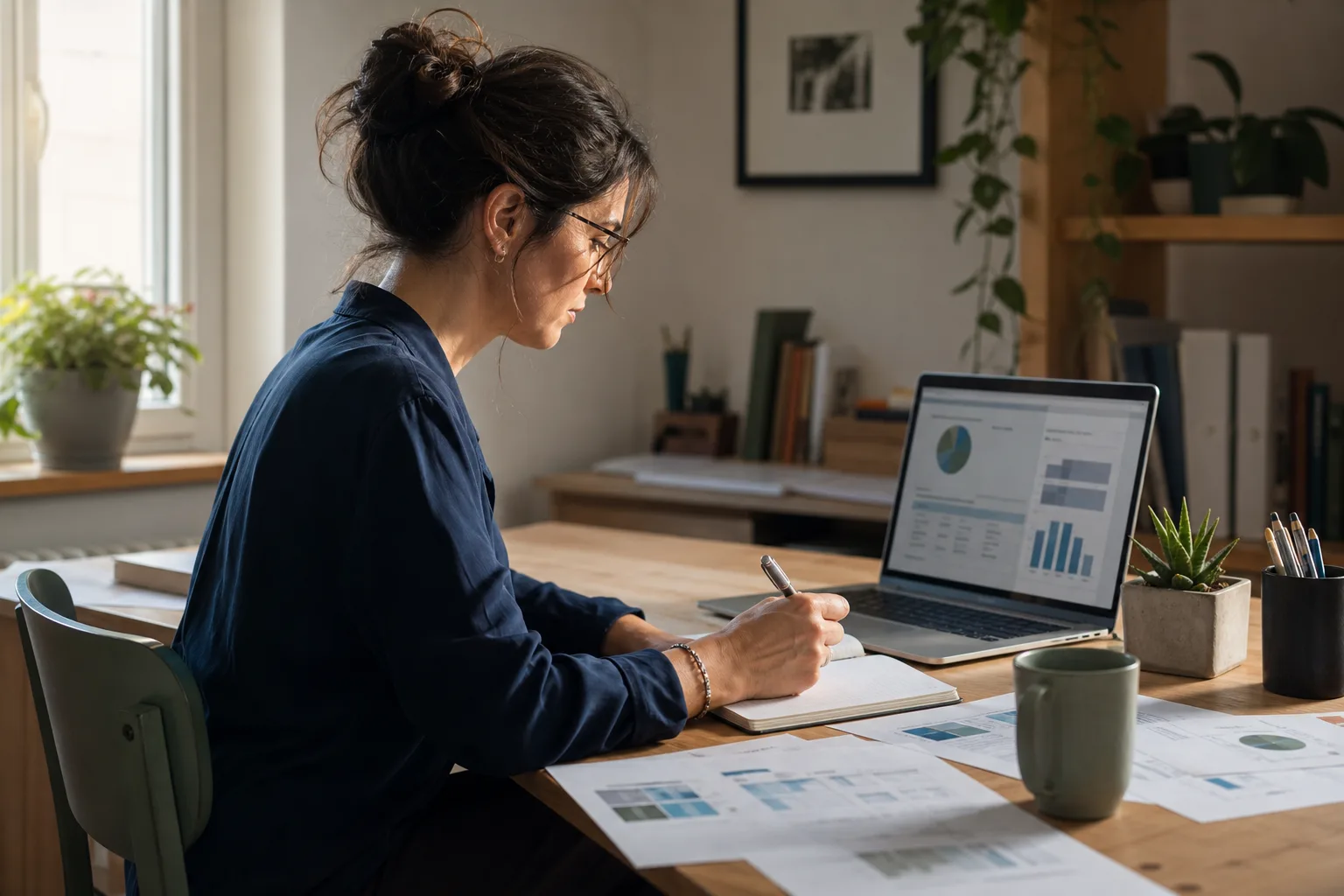 Professionista freelance al lavoro nel proprio studio domestico